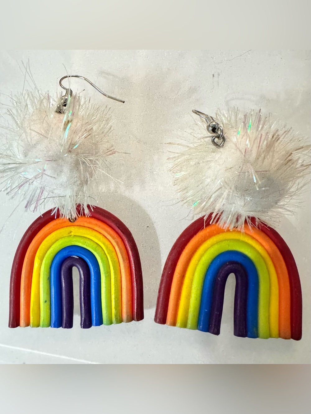 Hand crafted Colorful Rainbow Pom Drop Earrings - Multicolor
